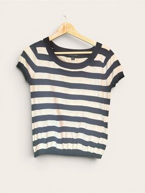 Banana Republic Navy and White Striped Short-Sleeve Knit Top
